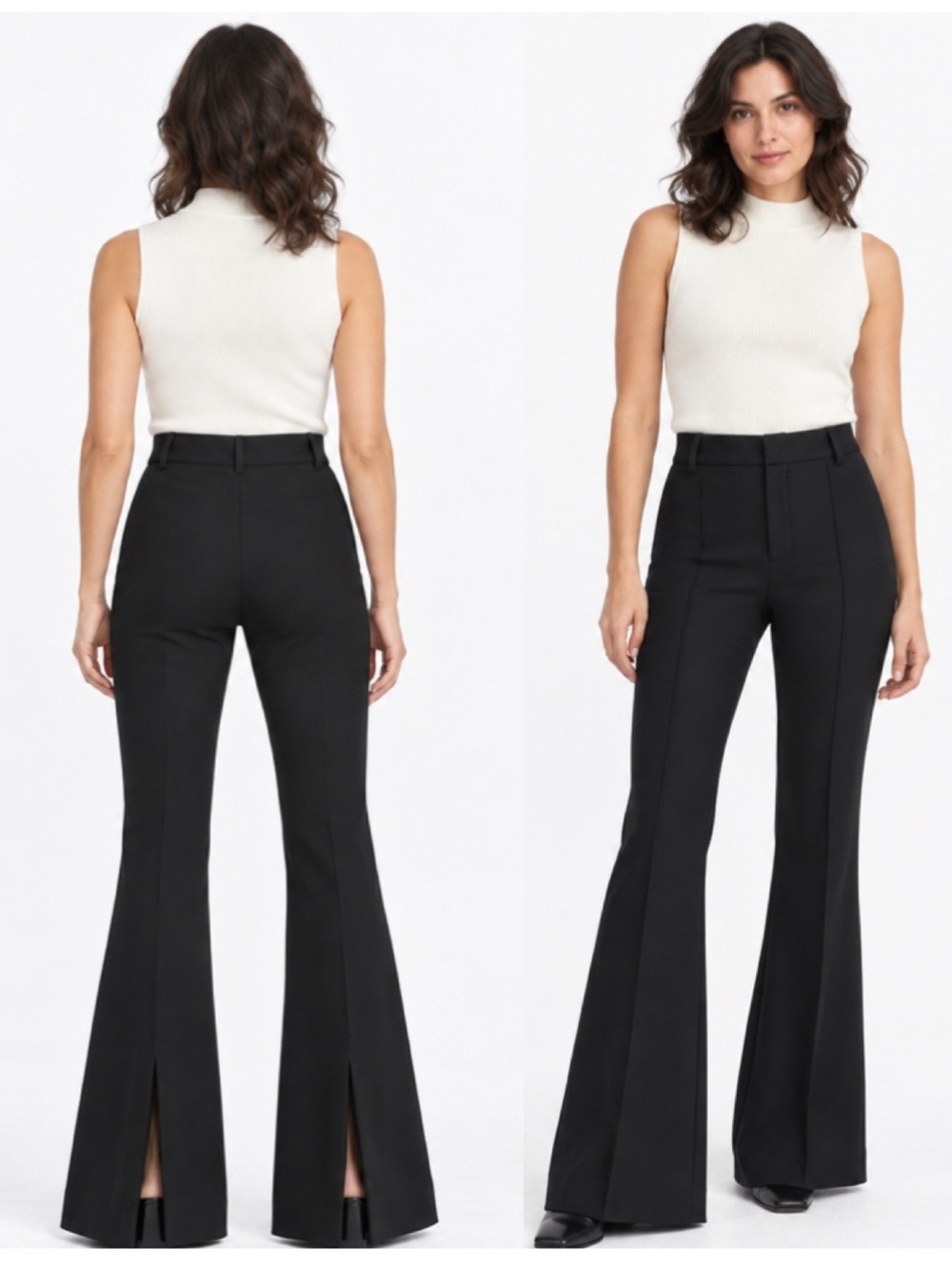Massimo Dutti Ponte Knit Flared Trousers with Front Seams & Back Hem Slits Large